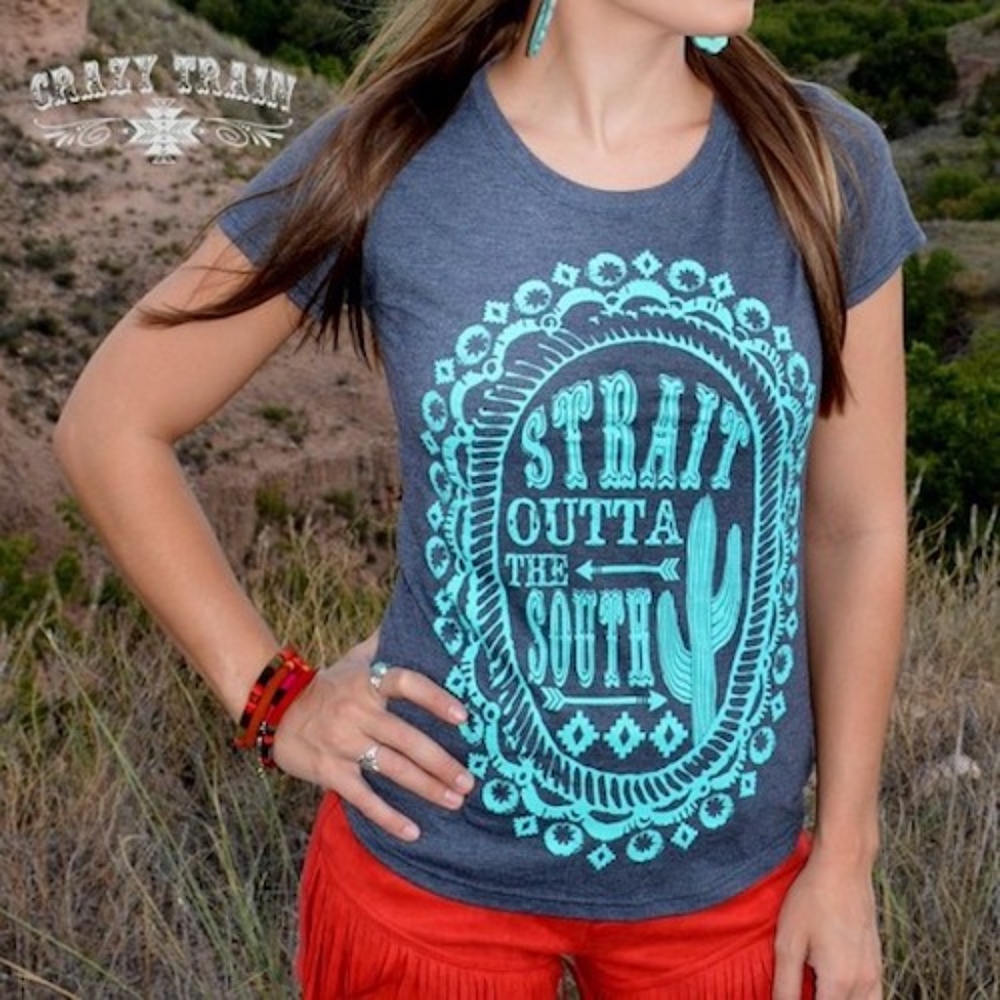 Strait South Grey & Turquoise Tee Crazy Train
