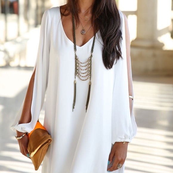 White loose mini dress DRC180 - Picture 2 of 4