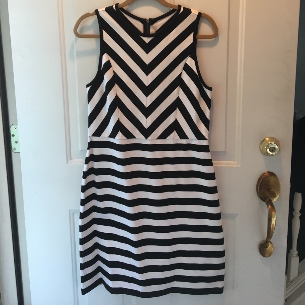 Loft black white stripe dress size 10 NWT