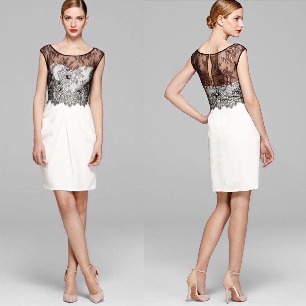 Vera Wang White Dress With Black Lace Overlay