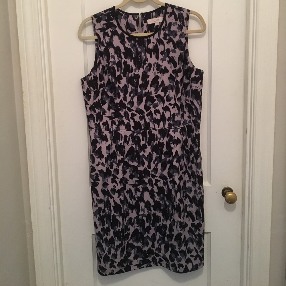 Loft navy gray blue print dress size 10