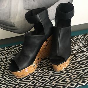 H&M black leather wedges