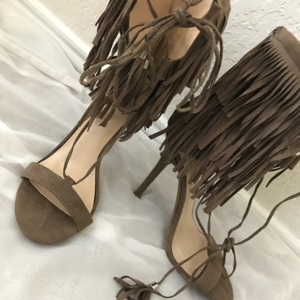 Fringe Green Sandal Heels