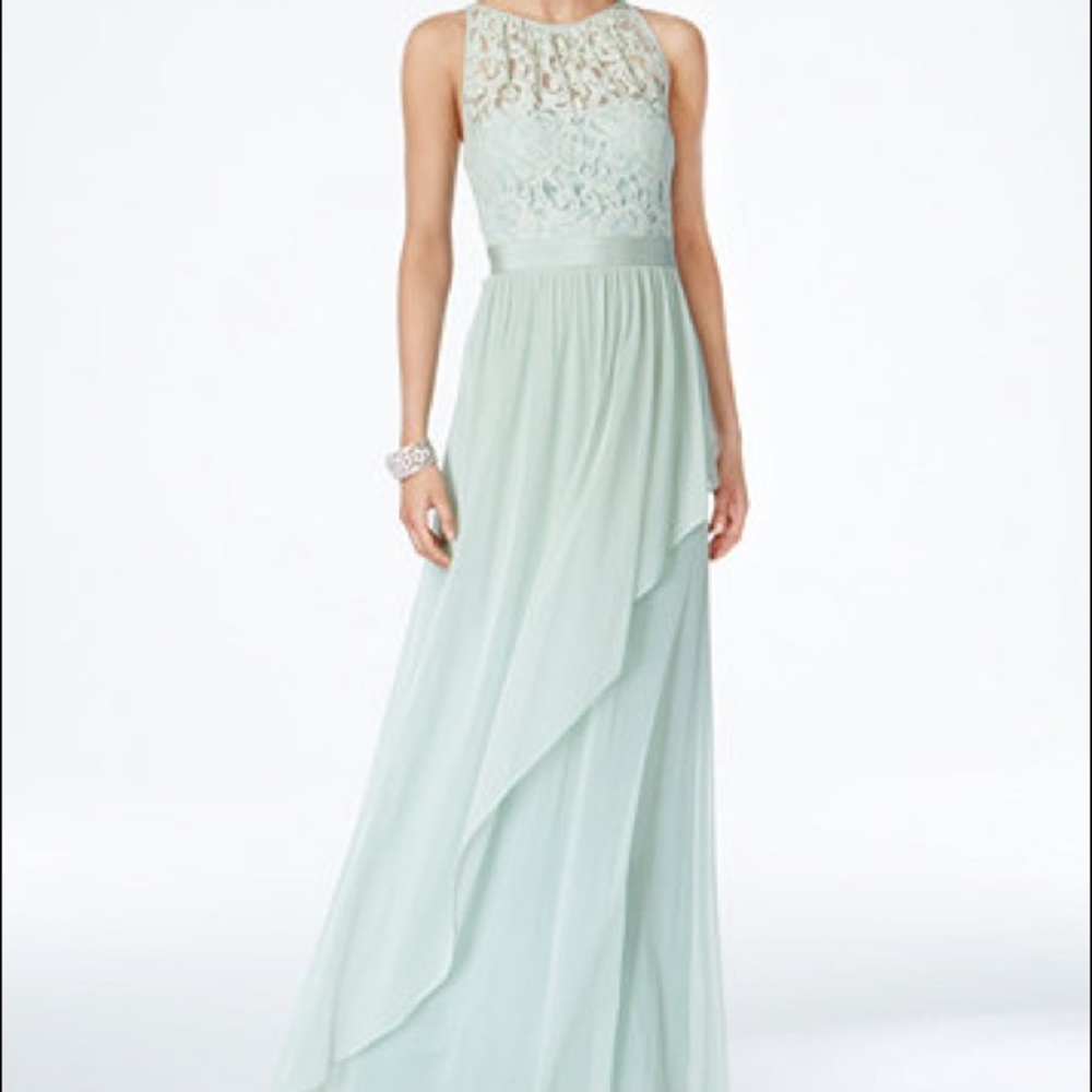 Adrianna Papell Lace Illusion Halter Gown