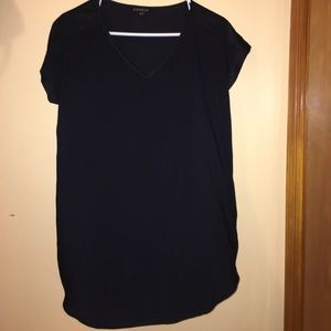 Silky Black Express V Neck rolled sleeve blouse