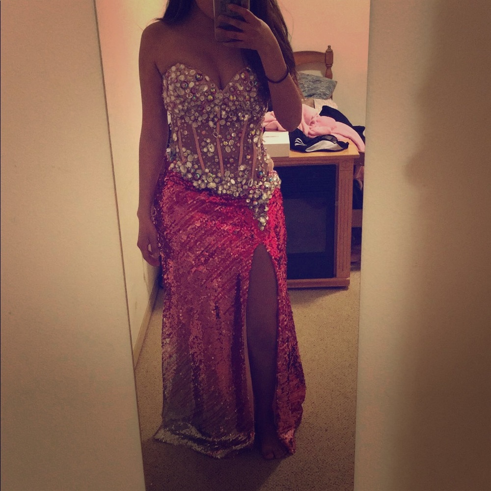 Sequined pink mermaid Prom dress