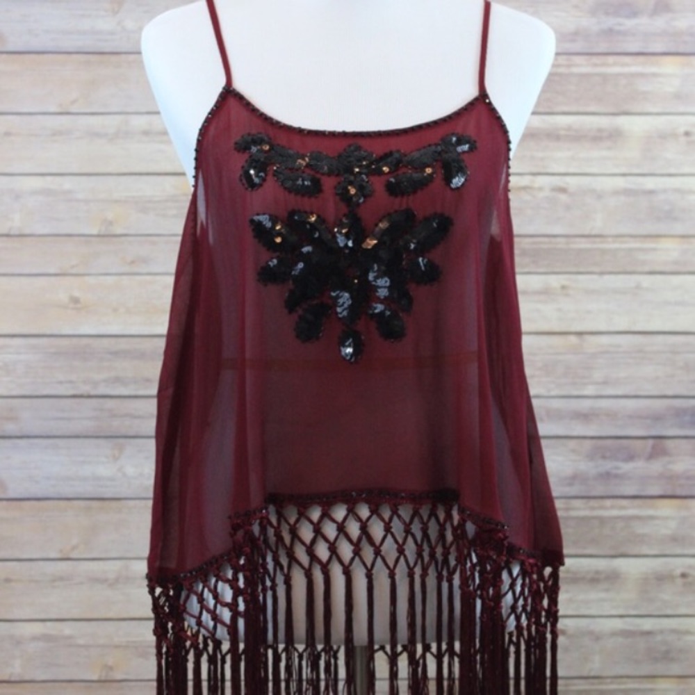 Restocked 1 in each size! Beaded Tank with Fringe