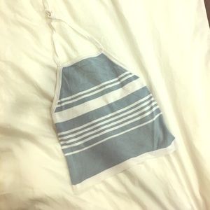 Blue/white cropped halter top