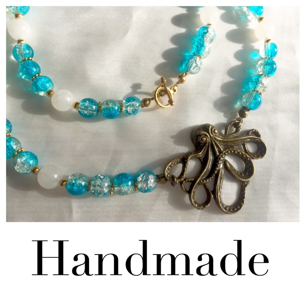 Handmade octopus steampunk necklace -- long!