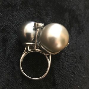 Tri colored faux pear ring with diamonds