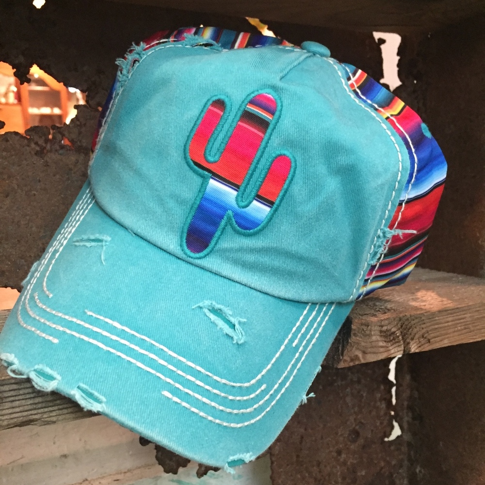 Serape Cactus Hat in Turquoise
