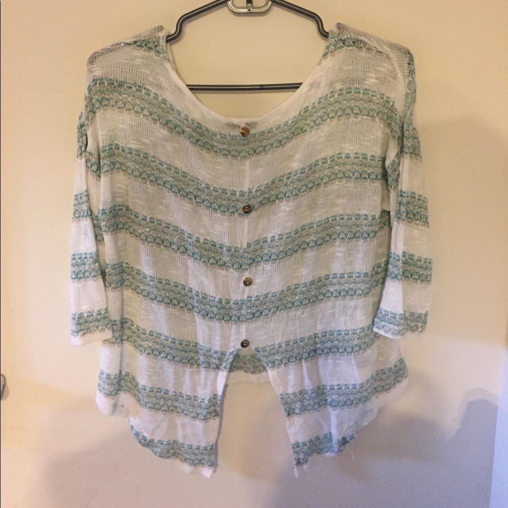 Turquoise and white striped sweater