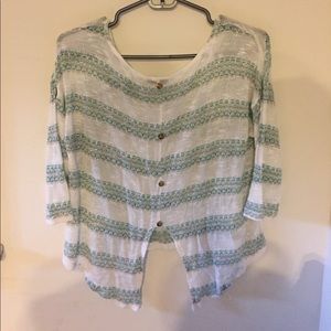 Turquoise and white striped sweater