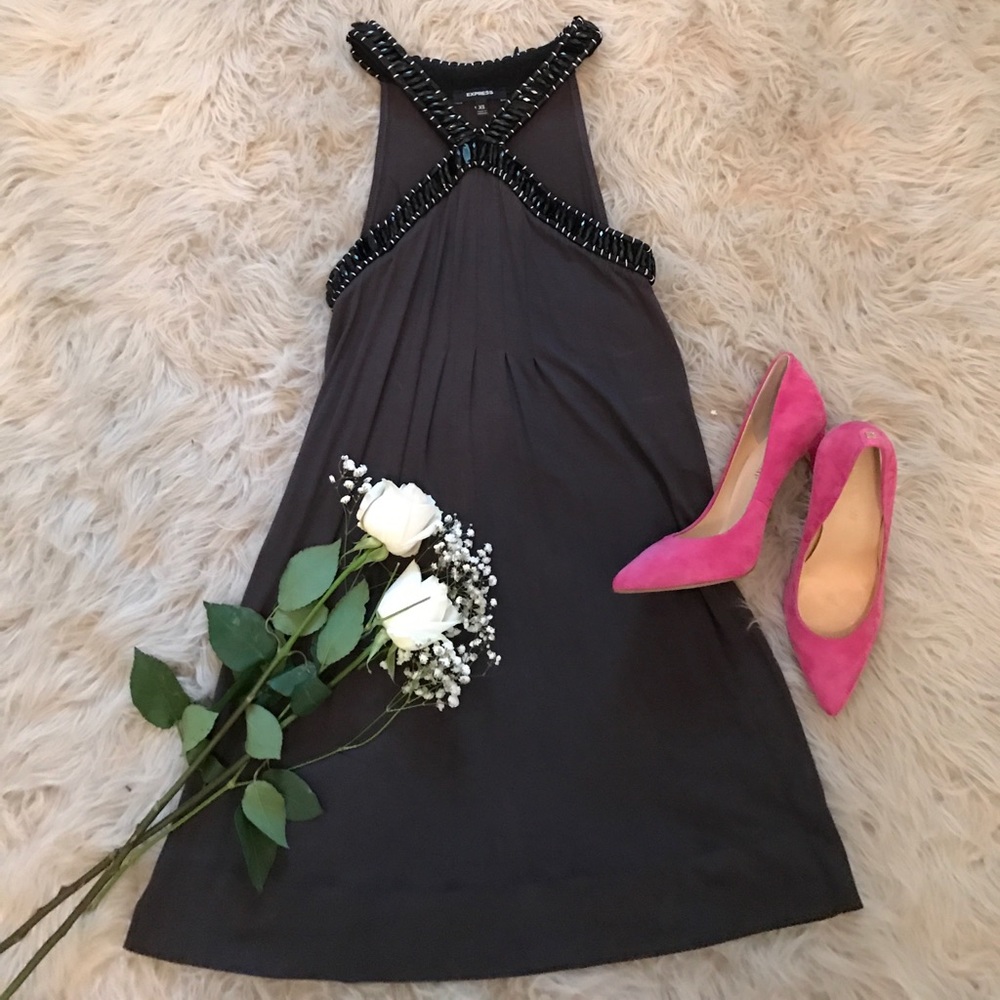 Express beaded high-neck dress