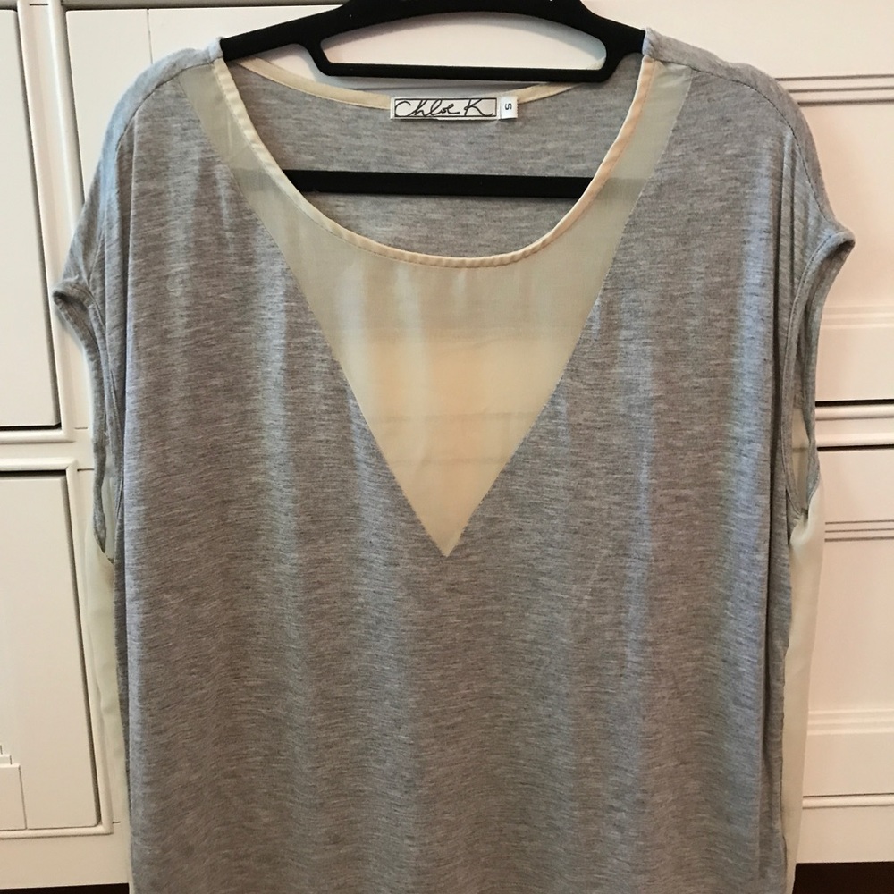 Super cute grey t shirt with sheer panels