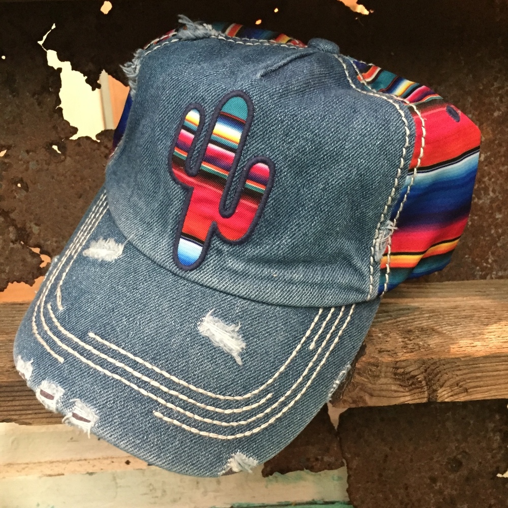 Distressed Serape Cactus Denim Hat
