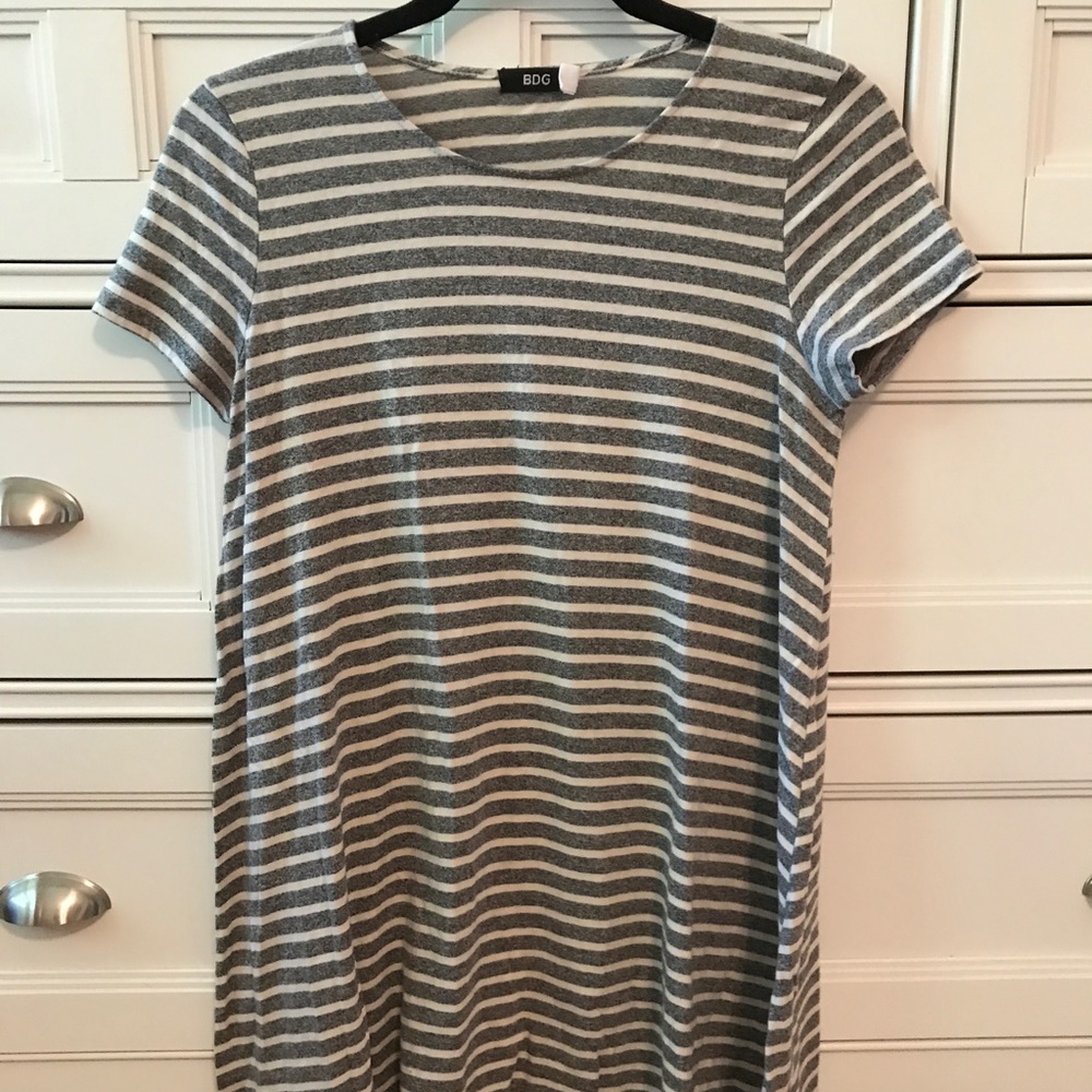 Grey and white striped t shirt swing dress