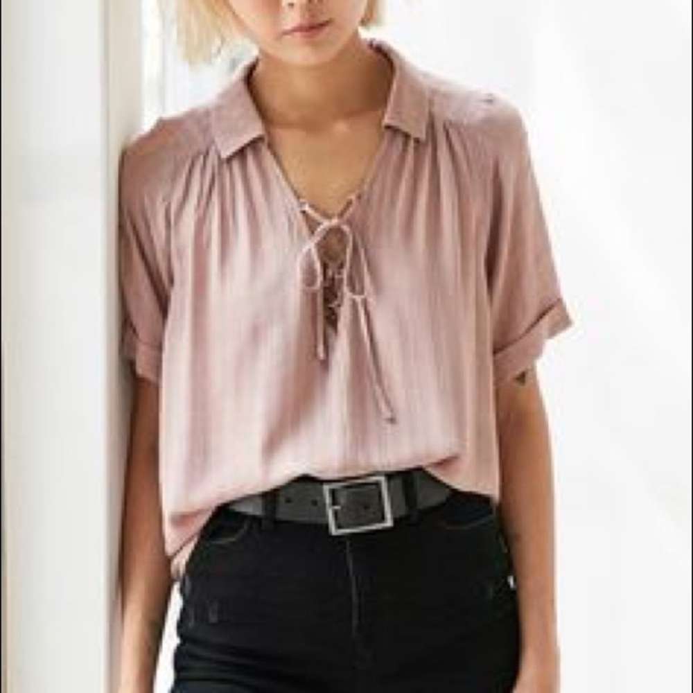 Urban Outfitters Ecoté Tan Lace Up Blouse