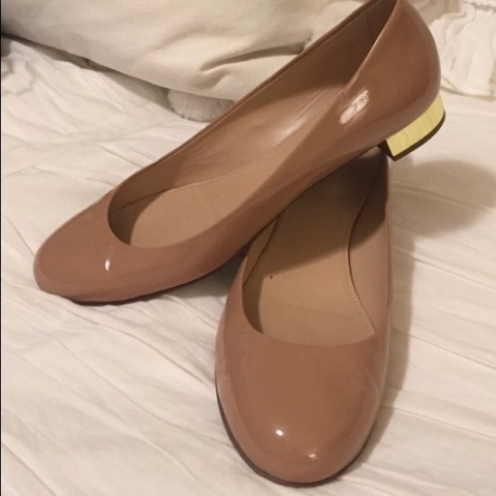 J.Crew nude beige patent gold heel Sz 8.5