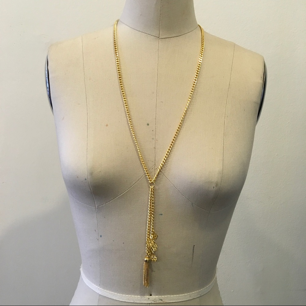 NEW 14 KT Gold Plate Long Drop Chain Necklace