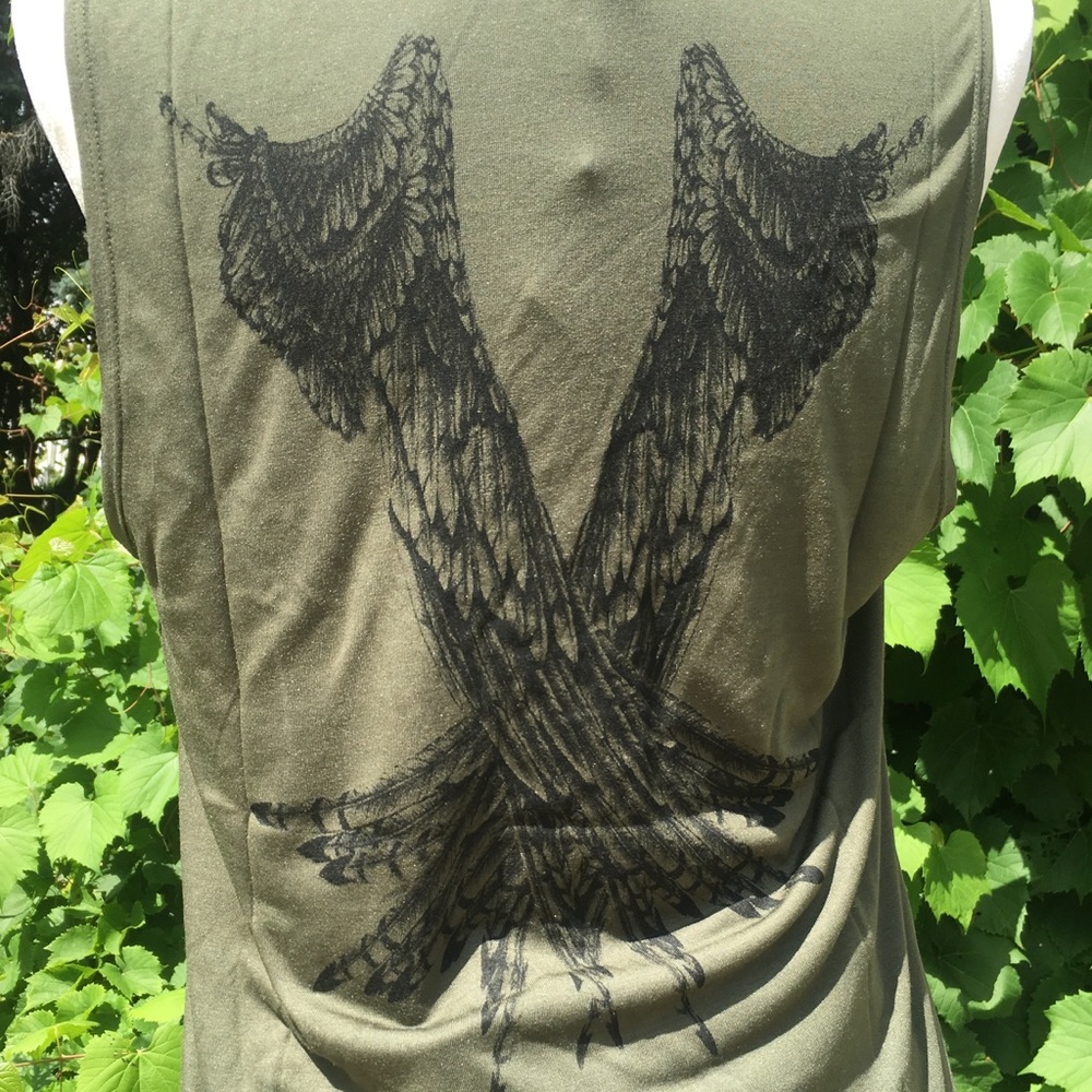 Haute Hippie Military Green Wing Back Tank
