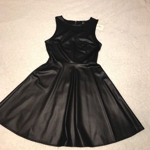 Black faux leather pleated dress