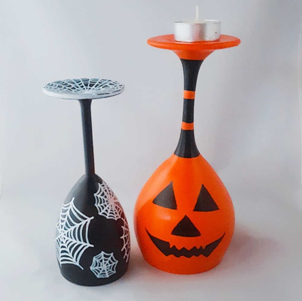 HAND PAINTED HALLOWEEN DECOR/CANDLE HOLDERS