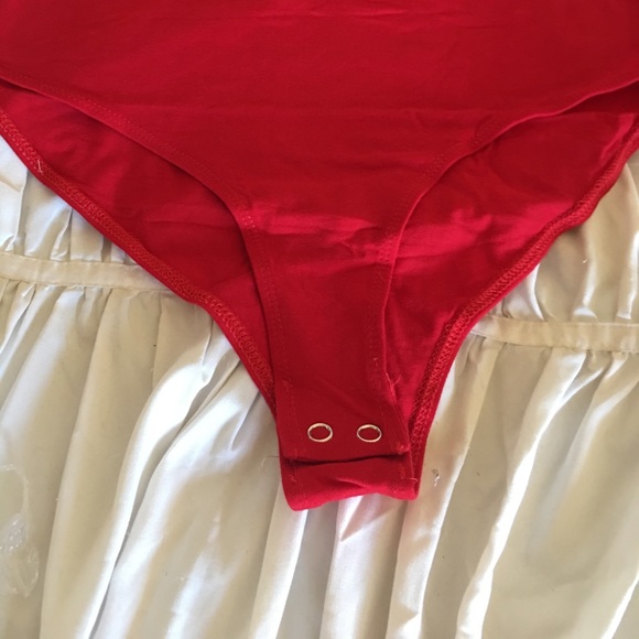 Red tshirt style adult onesie bodysuit - Picture 2 of 3