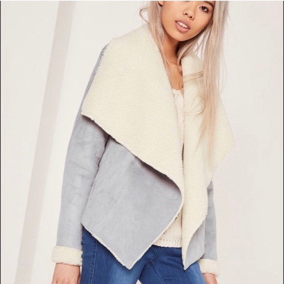Asos Jackets & Blazers - Shearling Waterfall Jacket Grey, Size 10