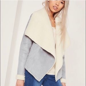 Shearling Waterfall Jacket Grey, Size 10