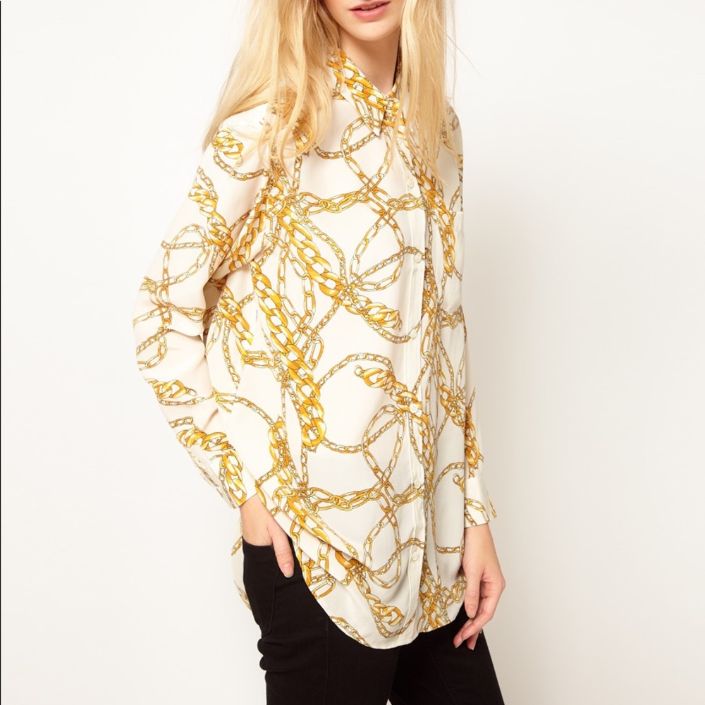 Equipment Femme Ivory Daddy Gold Chain Silk Blouse