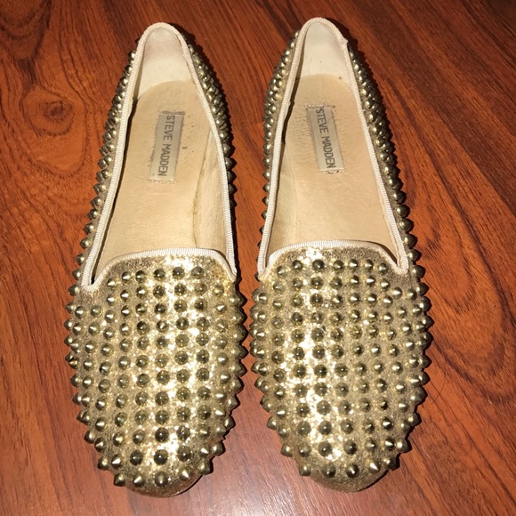 gold studded loafers