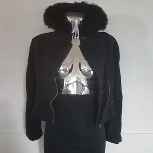 Black Hood D12 Wool Cropped Moto Jacket