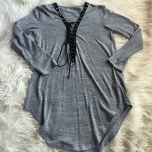 gray lace up dress