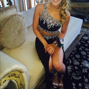 Black Two Piece Sequence Prom Dress