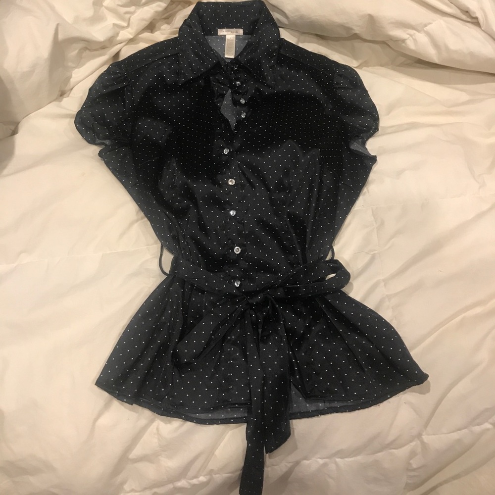 Blouse with rhinestone buttons with little belt.