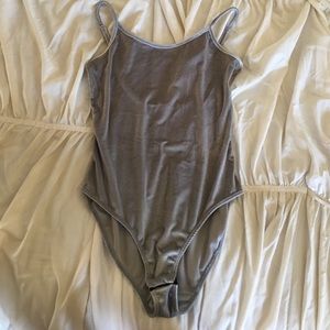 Grey velvet spaghetti strap onesie bodysuit