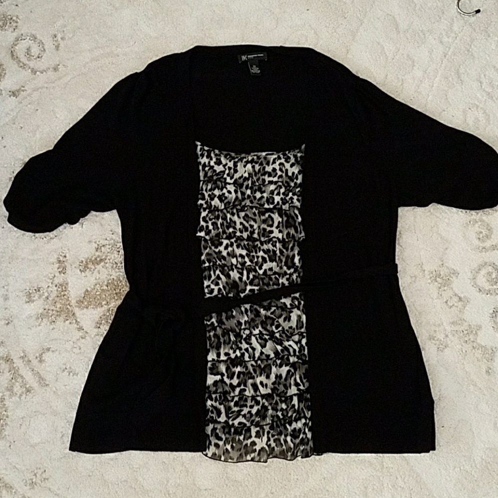 Black cardigan with attached  leopard print blouse