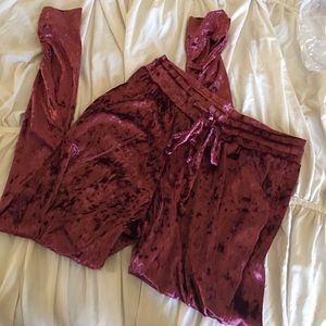 Super soft velvet drawstring wine red lounge pants