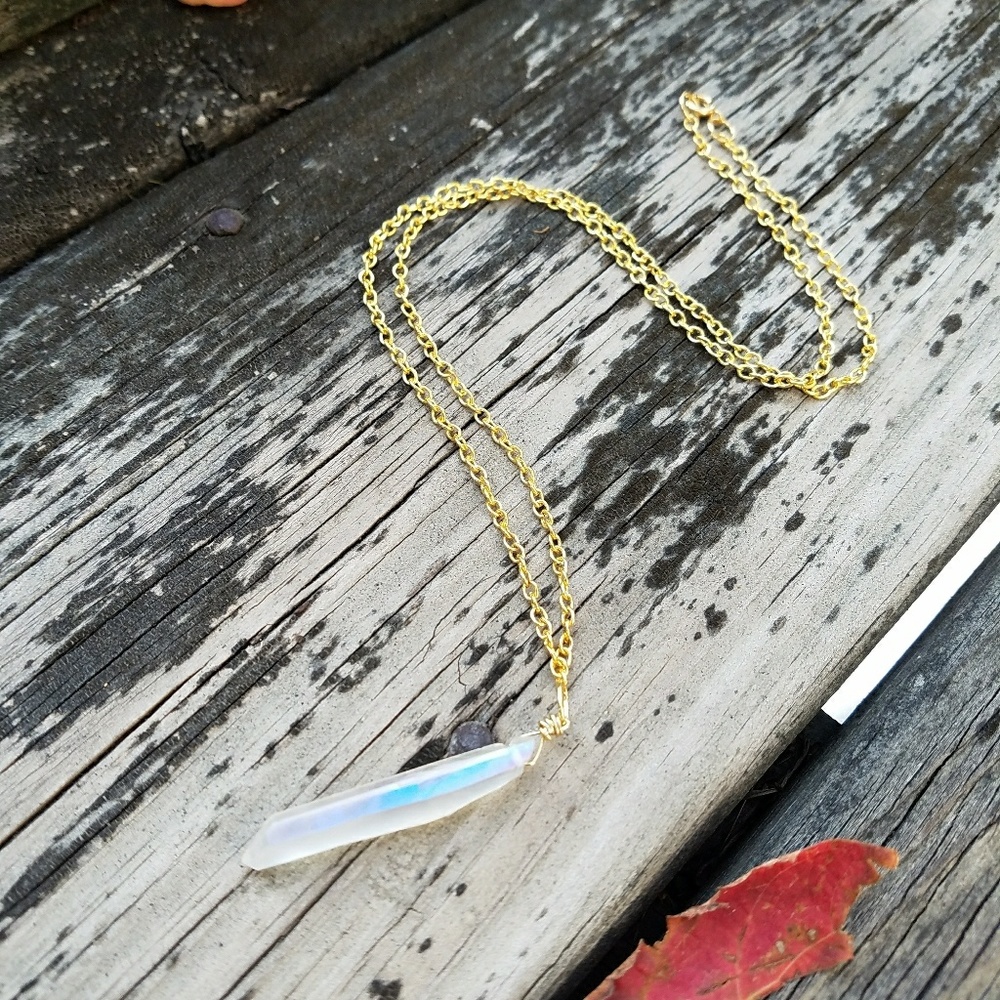 Angel Aura Quartz Crystal Point Necklace