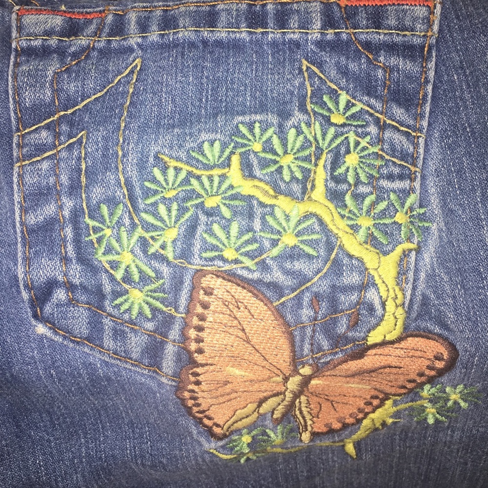 True Religion Medium Wash Butterfly Jean Shorts