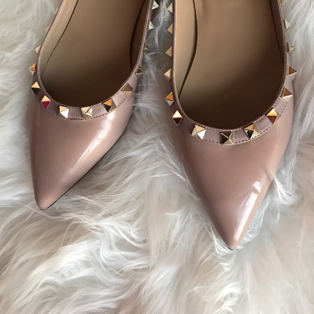 Patent Nude Studded Flats