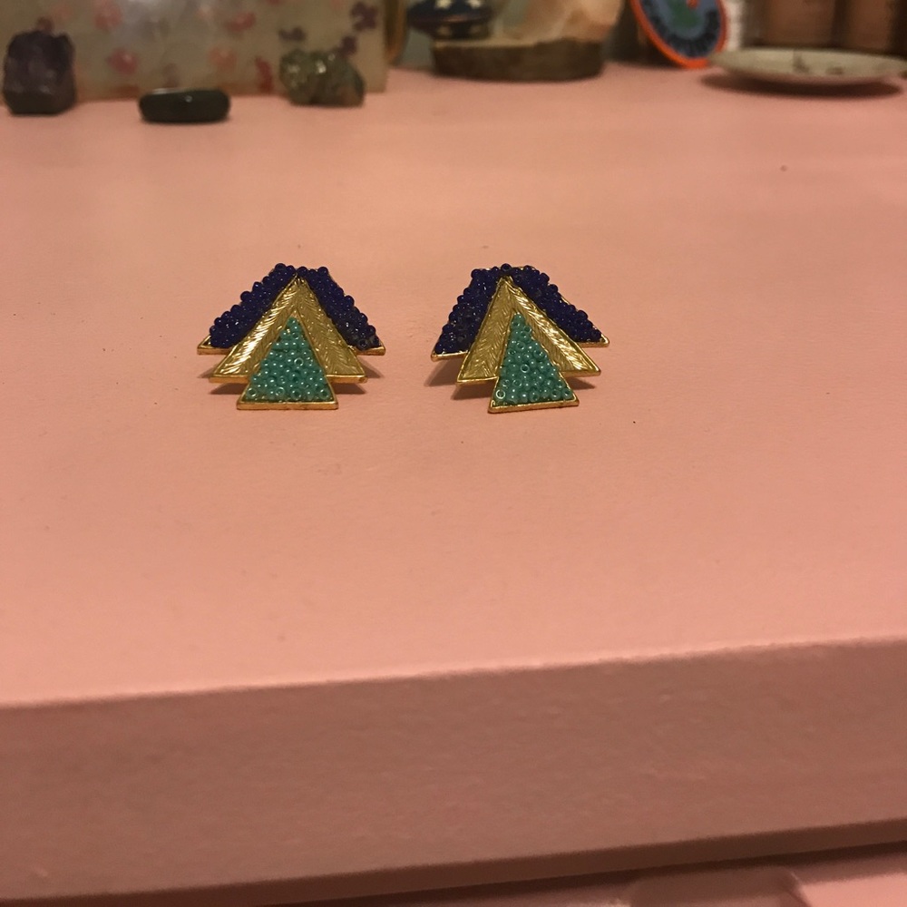 Gold and blue Art Deco earrings