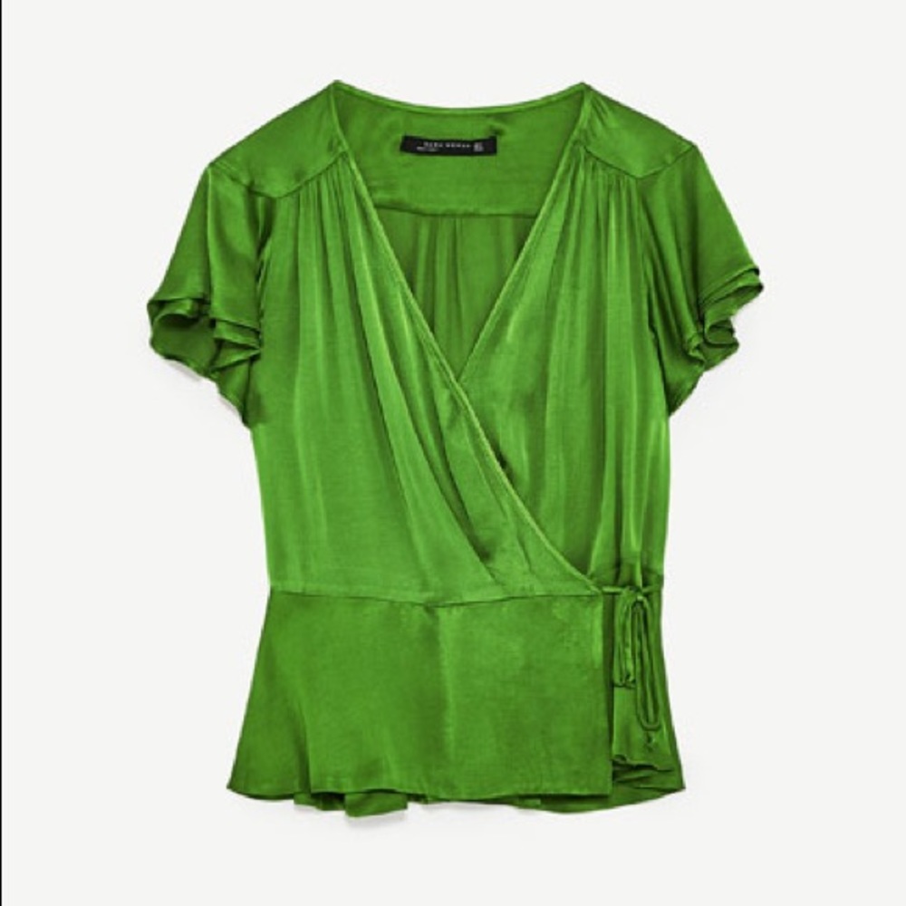 Zara Green Crossover Blouse NWT Size XS