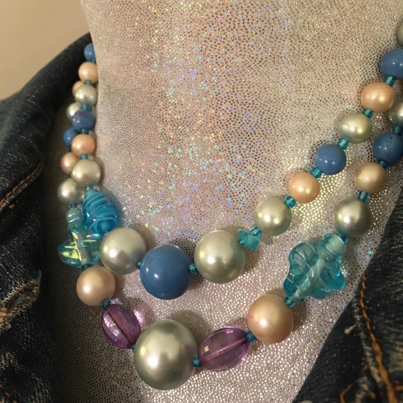Vintage Japan Two Strand Blue Beads Necklace - Picture 8 of 11