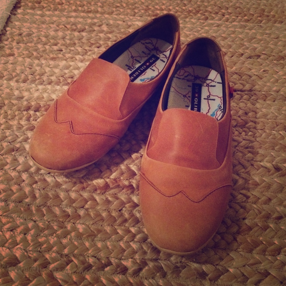 Oliberte 39 7.5 8 tan leather oxford flats shoes