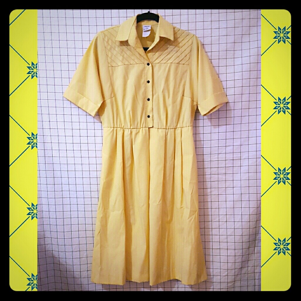 Vintage Banana Yellow Petite Collared House Dress
