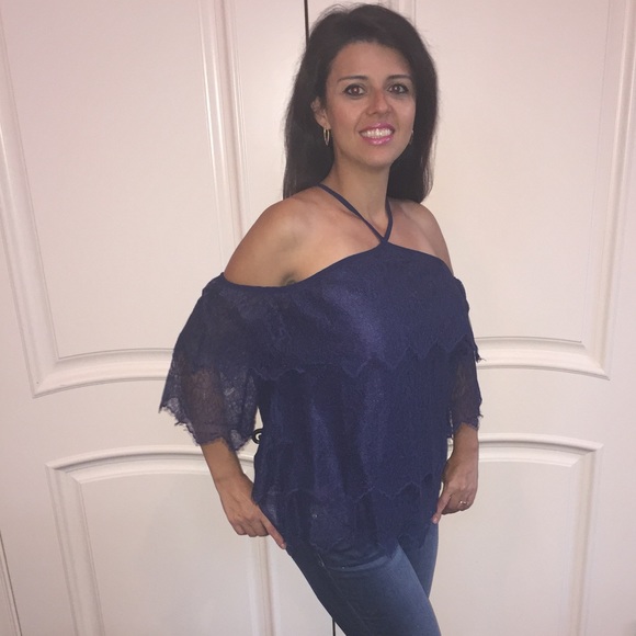 WHBM Blouse Halter Top Lace Tiered Boho Peasant Dressy Nautical Women’s Size XS - Picture 2 of 11