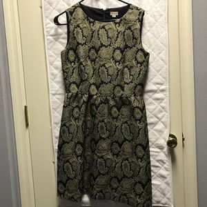 Gold and navy paisley dress
