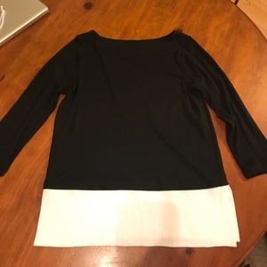 Black and white color block 3/4 length sleeve tee